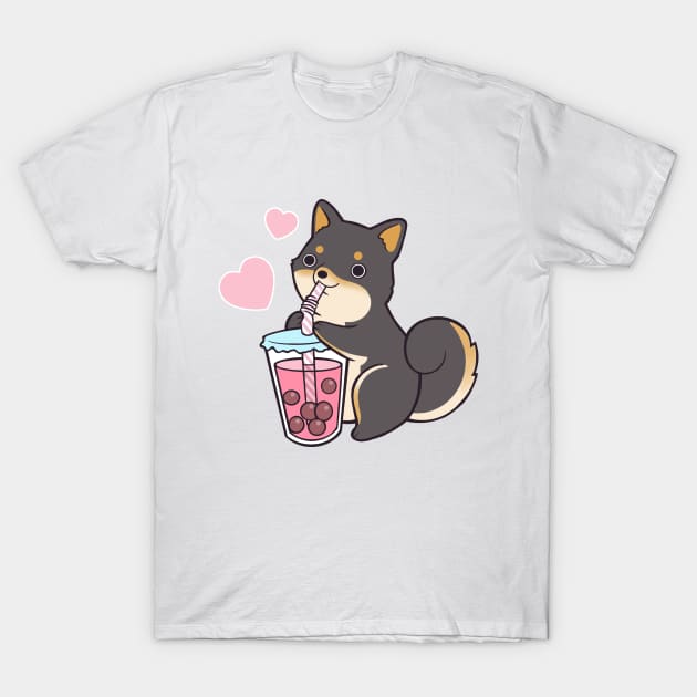 Black Shiba Bubble Tea T-Shirt by SarahJoncas